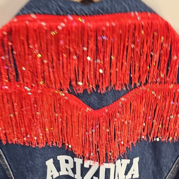 Wrangler Women's Blue Denim Jacket with Red Fringe (Customized) Arizona Wildcats - Picture 8 of 10